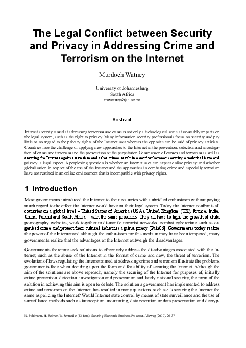 (PDF) The Legal Conflict between Security and Privacy in Addressing ...