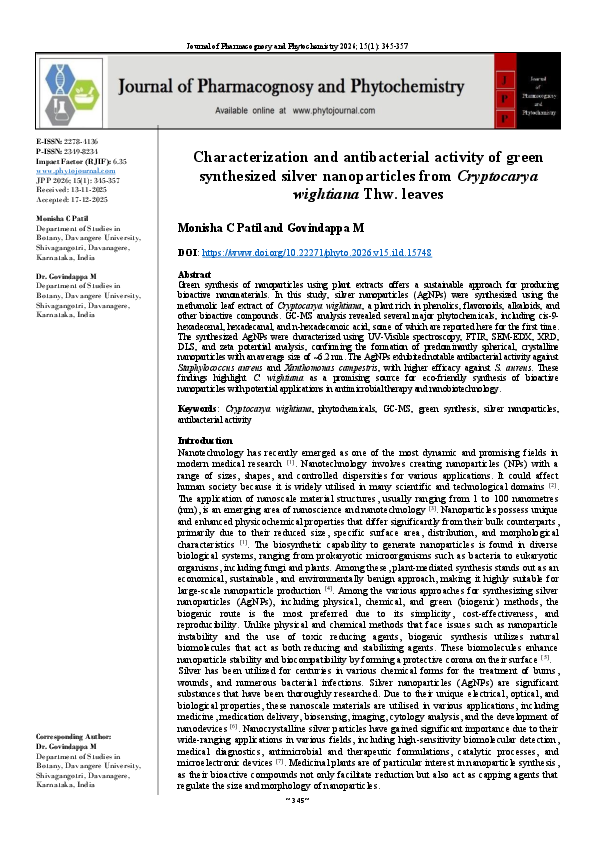 (PDF) Characterization and antibacterial activity of green synthesized ...