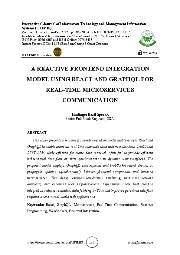 (PDF) A REACTIVE FRONTEND INTEGRATION MODEL USING REACT AND GRAPHQL FOR ...