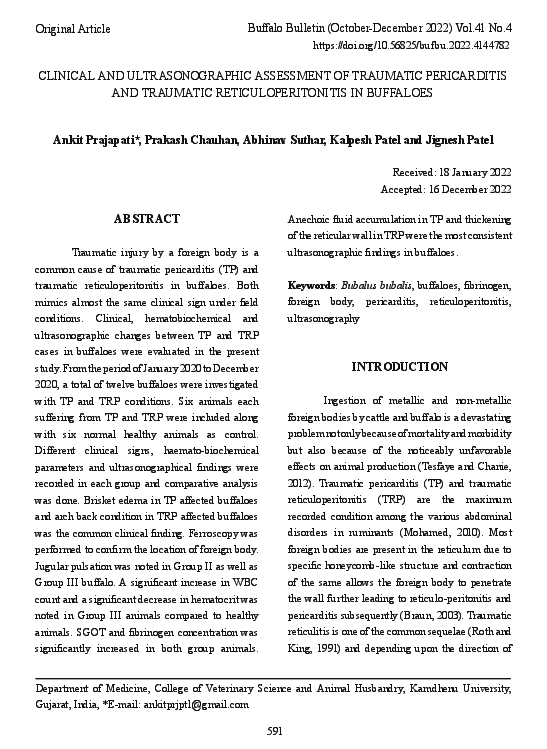 (PDF) Clinical and ultrasonographic assessment of traumatic ...