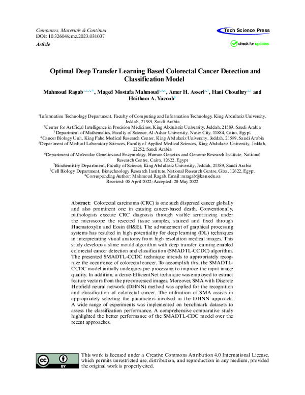 (PDF) Optimal Deep Transfer Learning Based Colorectal Cancer Detection ...