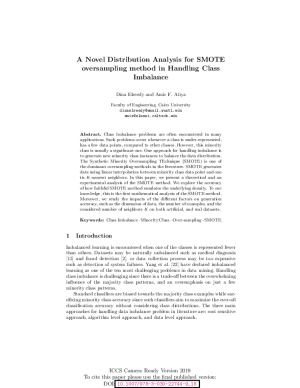 (PDF) A Novel Distribution Analysis for SMOTE Oversampling Method in ...