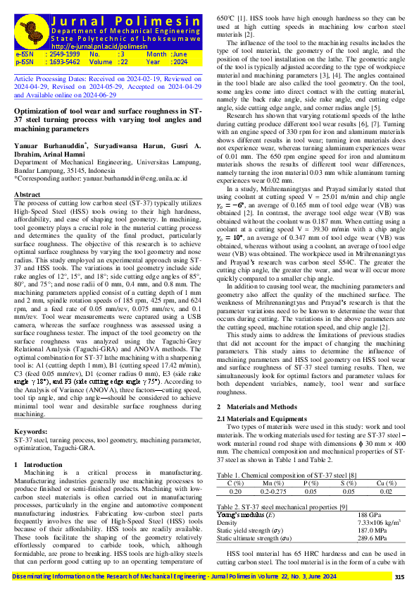 (PDF) Optimization of tool wear and surface roughness in ST-37 steel ...