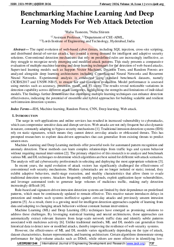 (PDF) Benchmarking Machine Learning And Deep Learning Models For Web ...