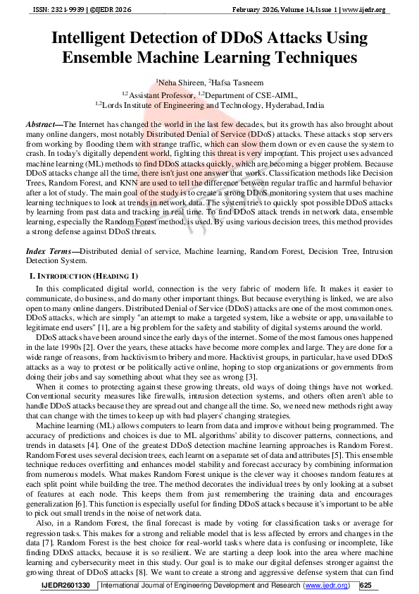 (PDF) Intelligent Detection of DDoS Attacks Using Ensemble Machine ...
