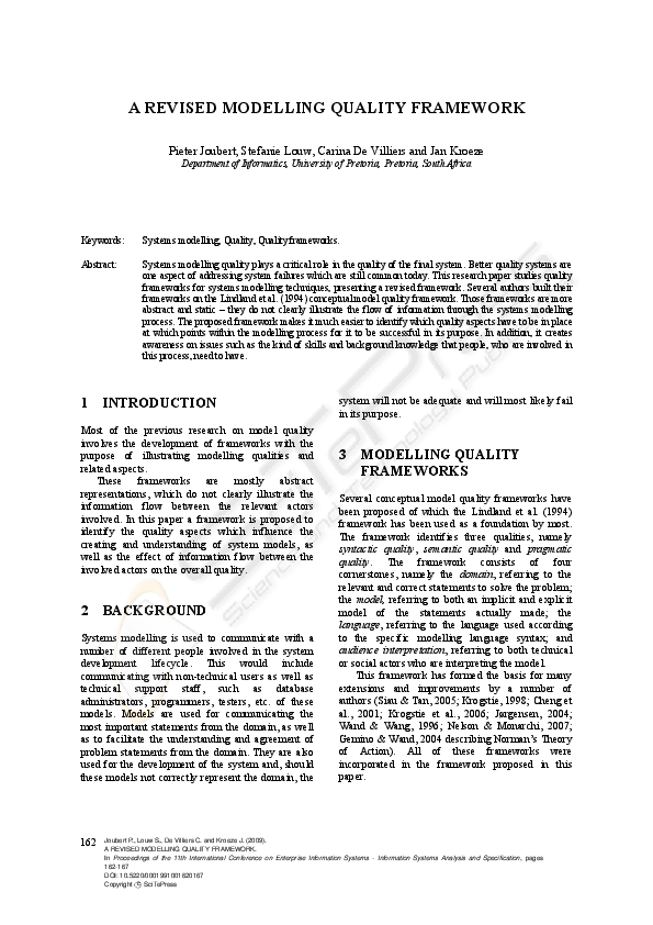 (PDF) A Revised Modelling Quality Framework