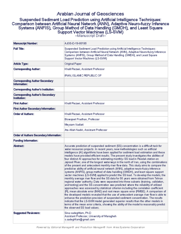 (PDF) Suspended sediment load prediction using artificial intelligence ...