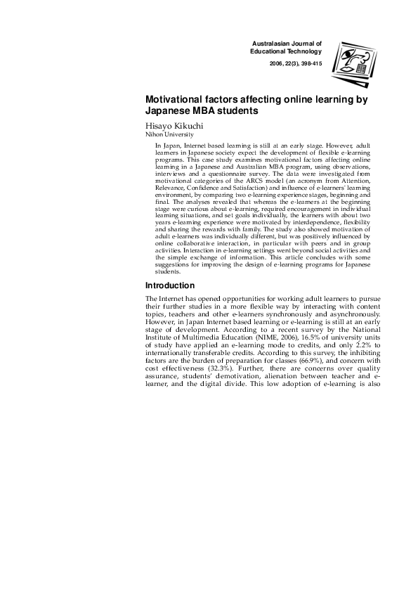 (PDF) Motivational factors affecting online learning by Japanese MBA ...