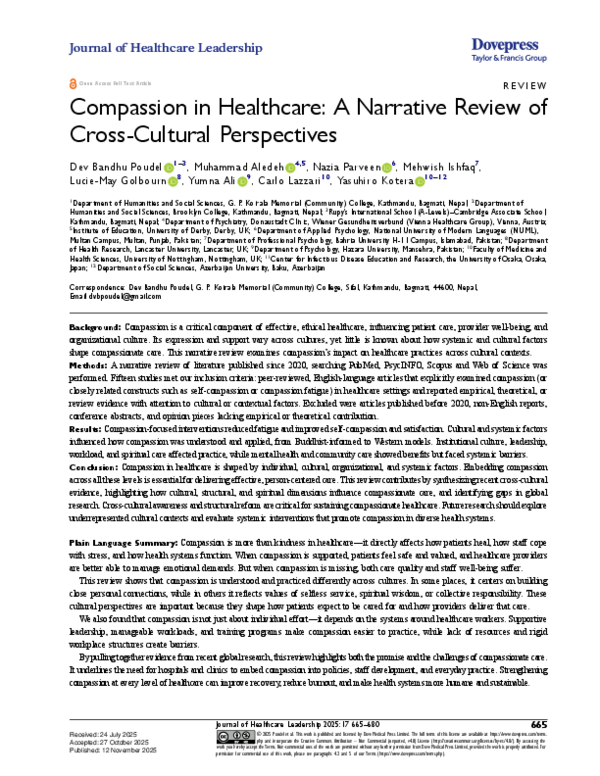 (PDF) Compassion in Healthcare: A Narrative Review of Cross-Cultural ...