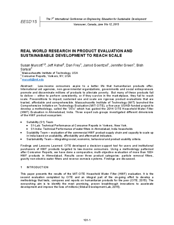 (PDF) Real world research in product evaluation and sustainabable ...