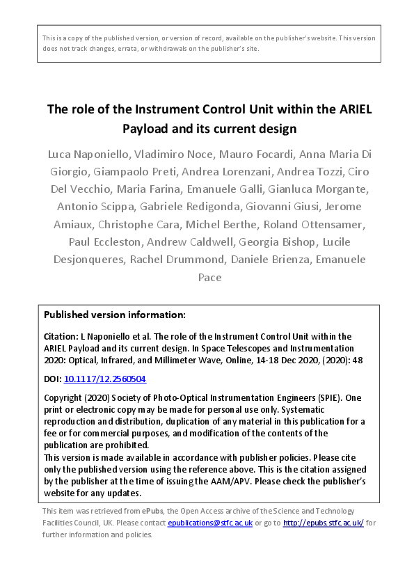 (PDF) The role of the instrument control unit within the ARIEL Payload ...