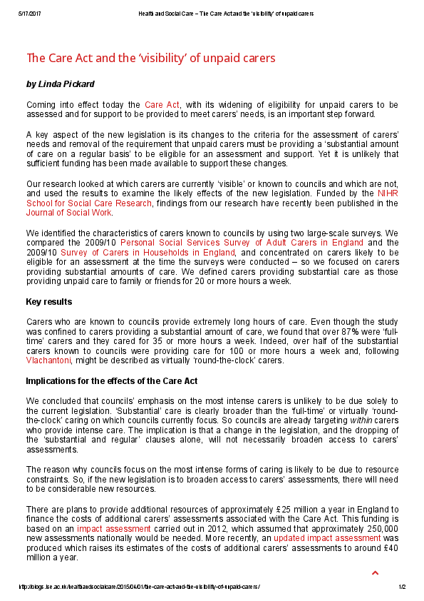 (PDF) The Care Act and the ‘visibility’ of unpaid carers