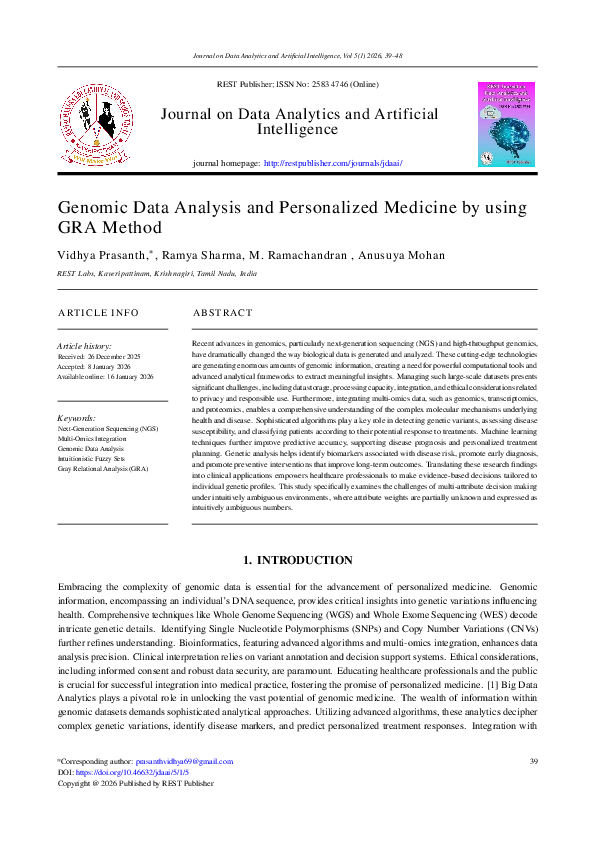 (PDF) Genomic Data Analysis and Personalized Medicine by using GRA Method