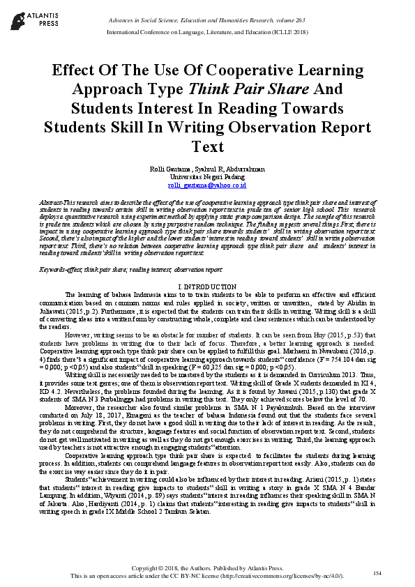 (PDF) Effect of The Use of Cooperative Learning Approach Type Think ...