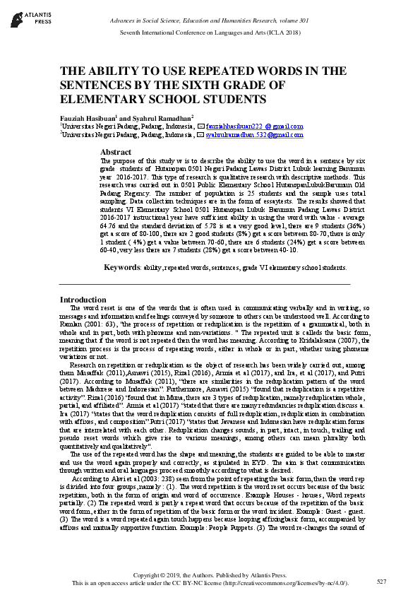 (PDF) The Ability to Use Repeated Words in the Sentences by the Sixth ...