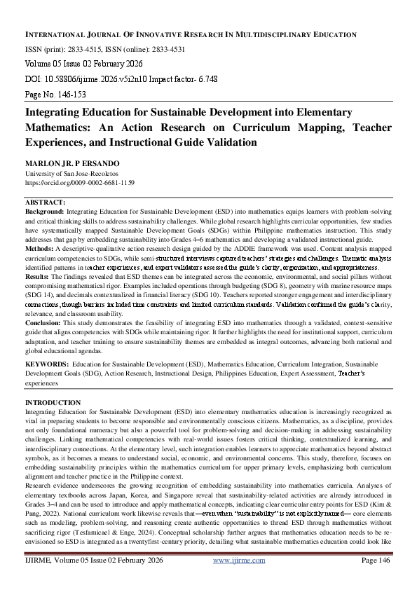 (PDF) Integrating Education for Sustainable Development into Elementary ...