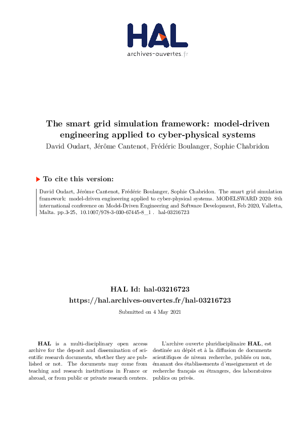 (PDF) The Smart Grid Simulation Framework: Model-Driven Engineering ...