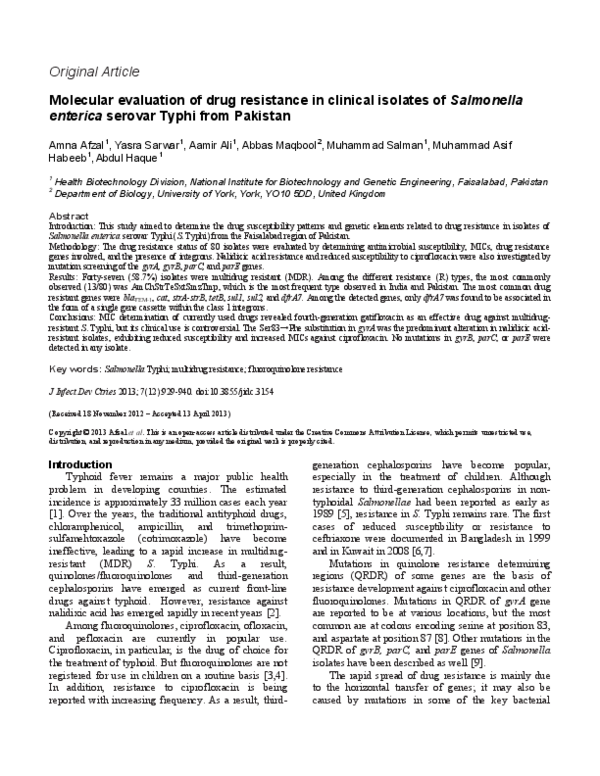 (PDF) Molecular evaluation of drug resistance in clinical isolates of ...