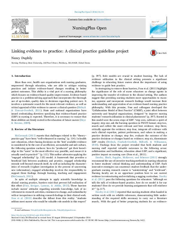 (PDF) Linking evidence to practice: A clinical practice guideline project