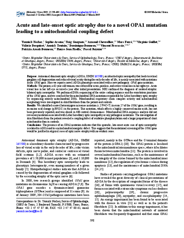 (PDF) Acute and late-onset optic atrophy due to a novel OPA1 mutation ...
