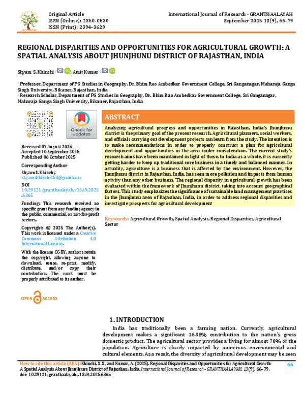 (PDF) REGIONAL DISPARITIES AND OPPORTUNITIES FOR AGRICULTURAL GROWTH: A ...