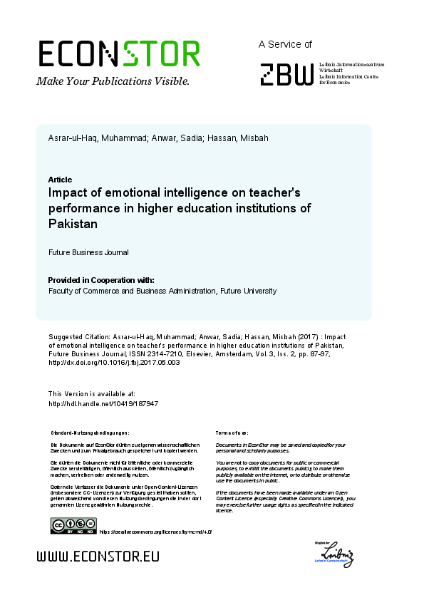 (PDF) Impact of emotional intelligence on teacher׳s performance in ...