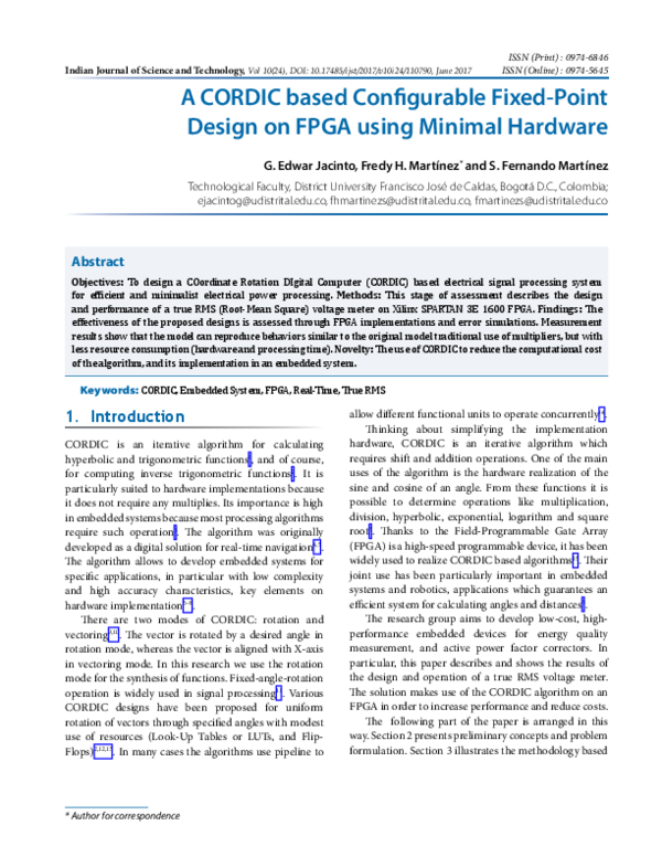 (PDF) A CORDIC based Configurable Fixed-Point Design on FPGA using ...