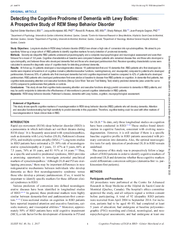 (PDF) Detecting the Cognitive Prodrome of Dementia with Lewy Bodies: A ...