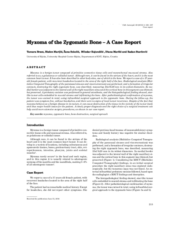(PDF) Myxoma of the Zygomatic Bone - A Case Report