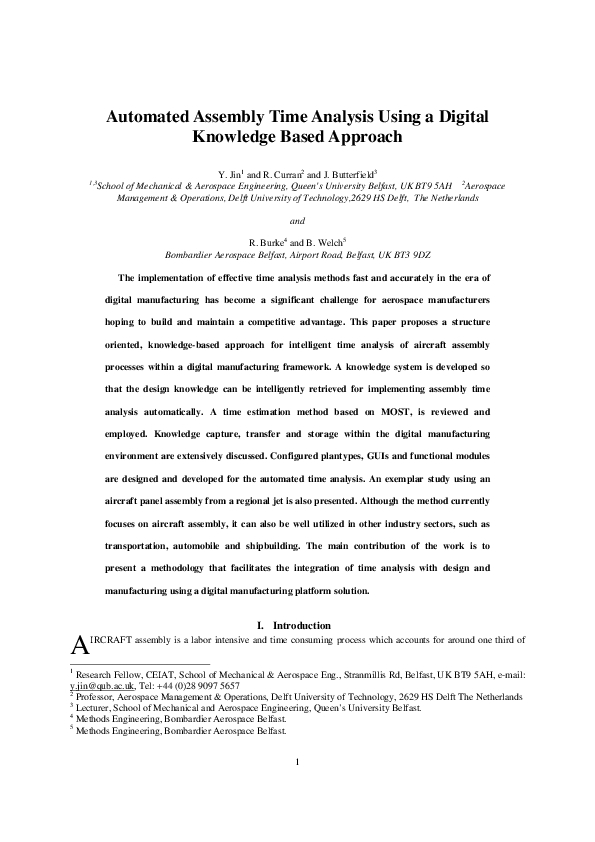 (PDF) Intelligent Assembly Time Analysis Using a Digital Knowledge ...