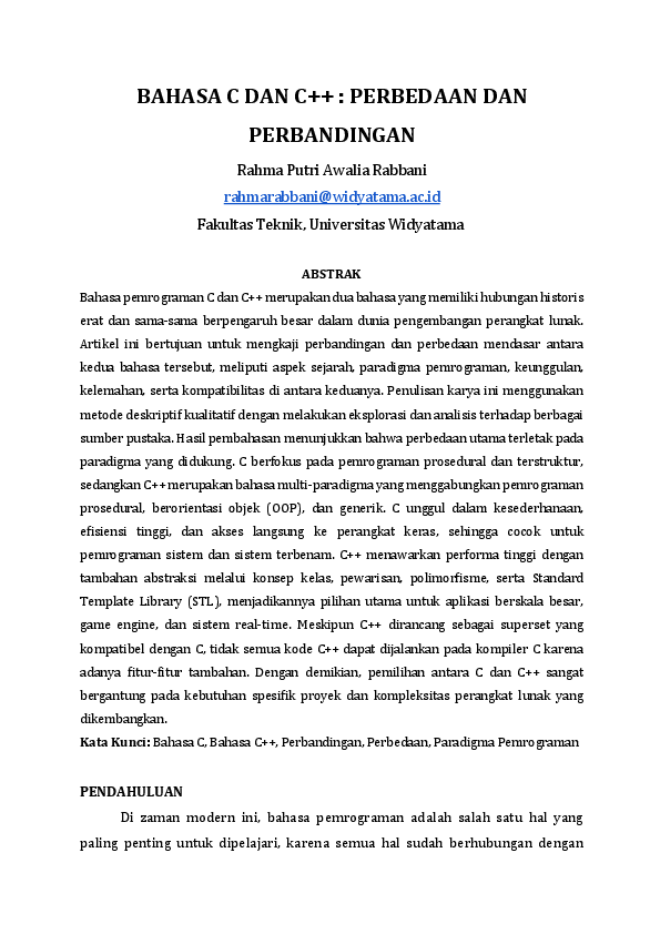 (PDF) BAHASA C DAN C++ : PERBEDAAN DAN PERBANDINGAN
