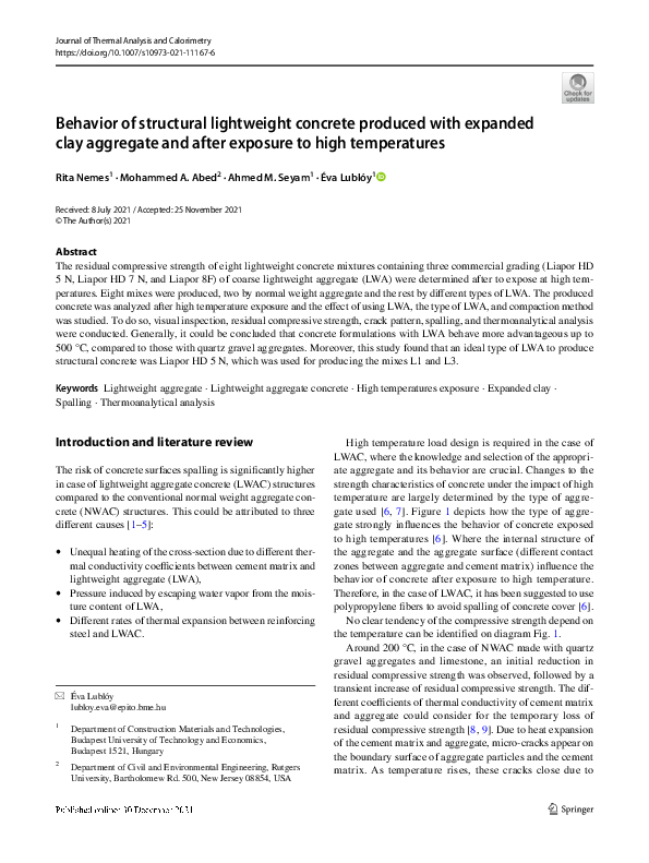 (PDF) Behavior of structural lightweight concrete produced with ...