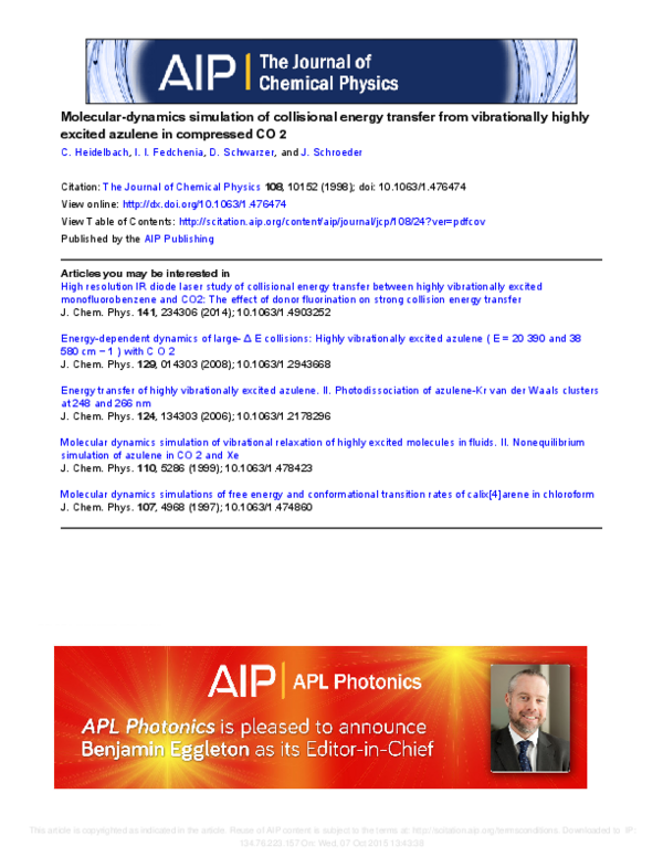 (PDF) Molecular-dynamics simulation of collisional energy transfer from ...