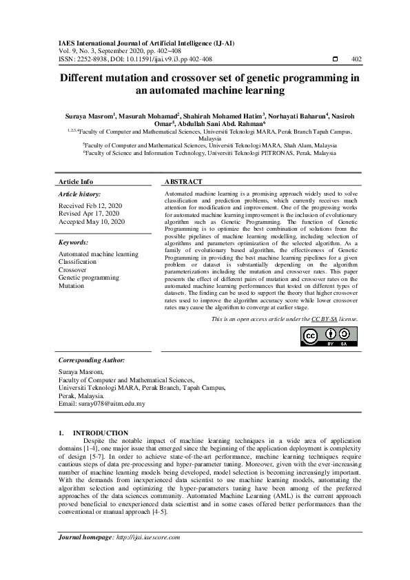 (PDF) Different mutation and crossover set of genetic programming in an ...