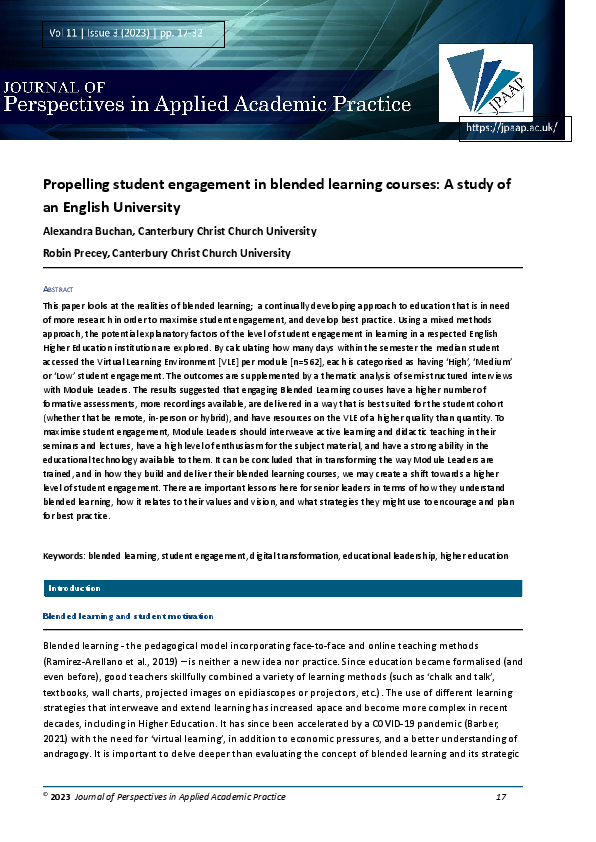 (PDF) Propelling Student Engagement in Blended Learning Courses