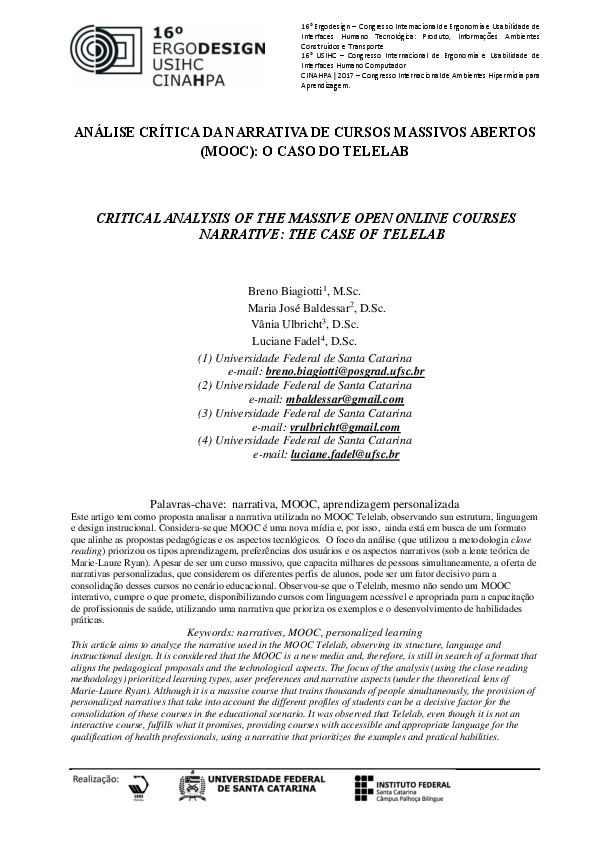 (PDF) Análise Crítica Da Narrativa De Cursos Massivos Abertos (Mooc): O ...