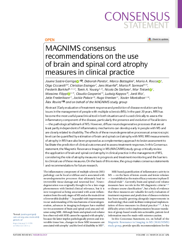 (PDF) MAGNIMS consensus recommendations on the use of brain and spinal ...