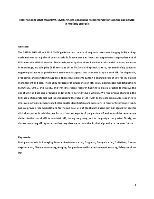 (PDF) 2021 MAGNIMS–CMSC–NAIMS consensus recommendations on the use of ...