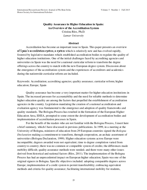 (PDF) Quality Assurance in Higher Education in Spain: An Overview of ...