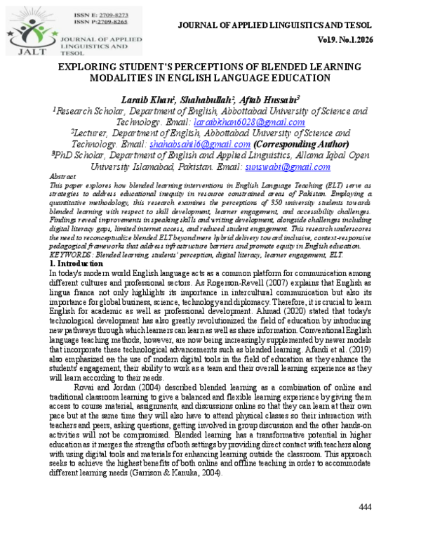 (PDF) EXPLORING STUDENT'S PERCEPTIONS OF BLENDED LEARNING MODALITIES IN ...