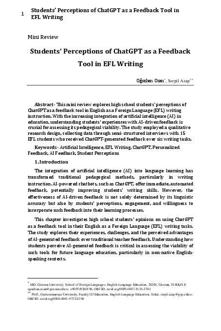 (PDF) Students' Perceptions of ChatGPT as a Feedback Tool in EFL Writing