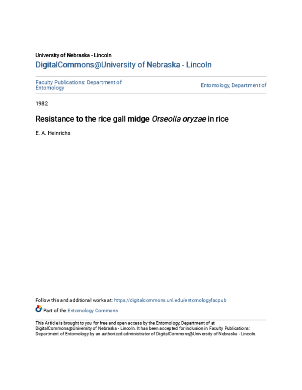 (PDF) Resistance to the rice gall midge, Orseolia Oryzae in rice