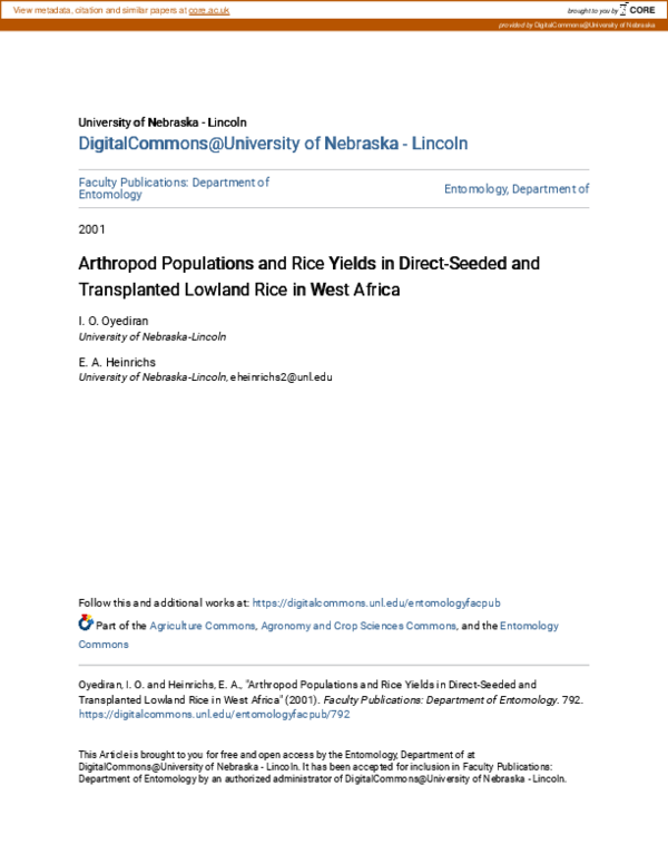 (PDF) Arthropod populations and rice yields in direct-seeded and ...