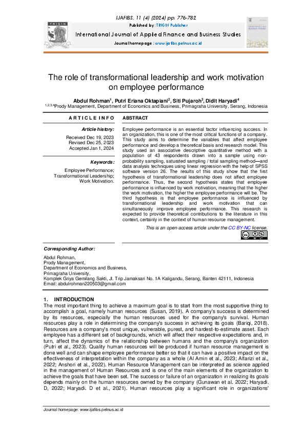 (PDF) The role of transformational leadership and work motivation on ...