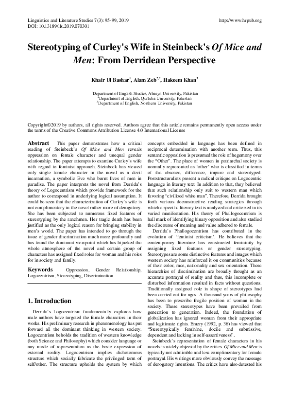 (PDF) Stereotyping of Curley's Wife in Steinbeck's Of Mice and Men ...