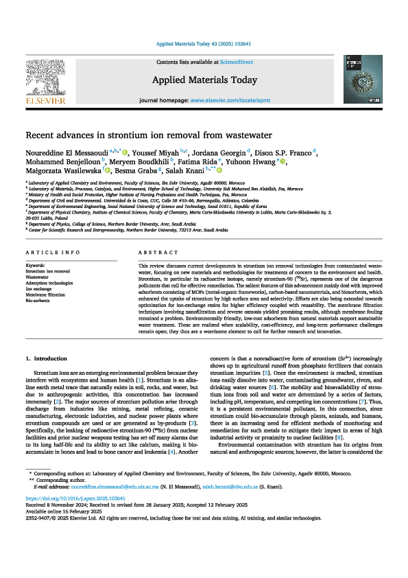 (PDF) Recent advances in strontium ion removal from wastewater