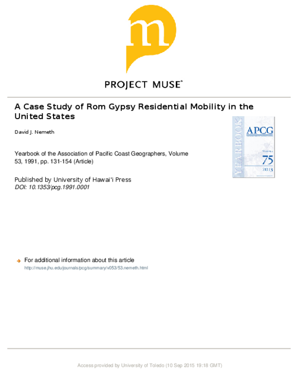 (PDF) A Case Study of Rom Gypsy Residential Mobility in the United States