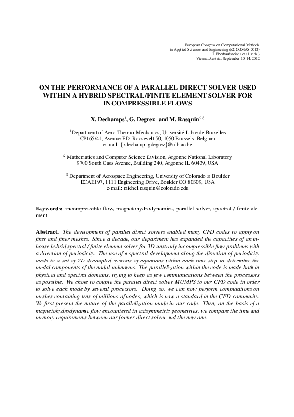 (PDF) On the performance of a parallel direct solver used within a ...
