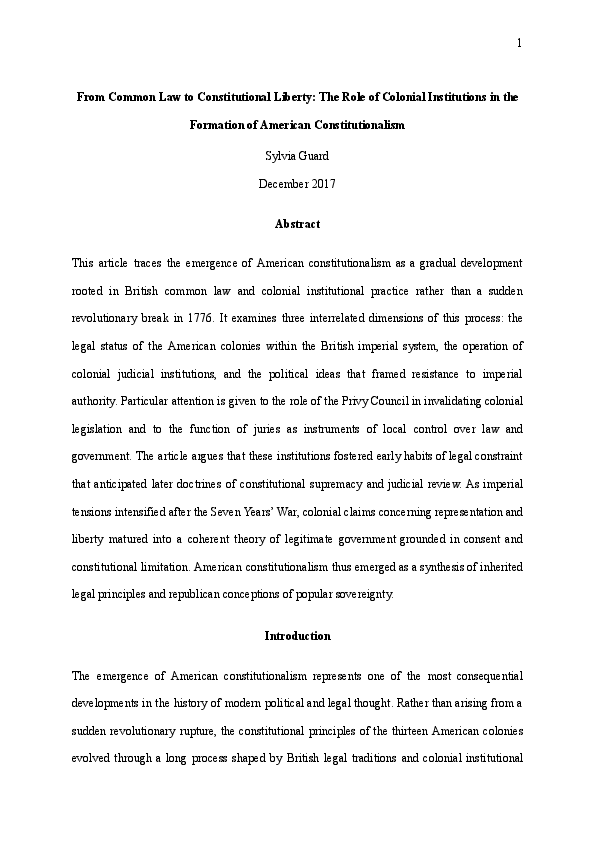 (PDF) From Common Law to Constitutional Liberty: The Role of Colonial ...