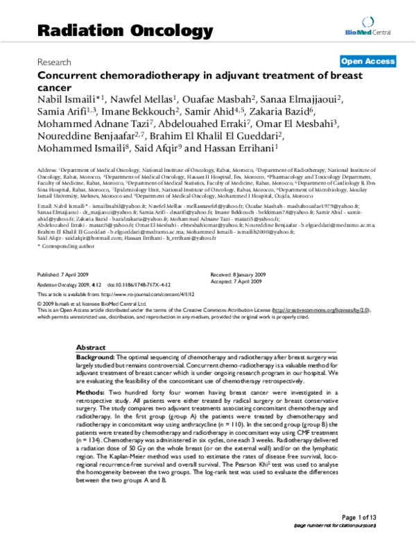 (PDF) Concurrent chemoradiotherapy in adjuvant treatment of breast cancer